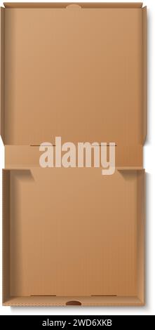 realistic vector icon illustration. Cardboard open pizza box. Top view. Stock Vector