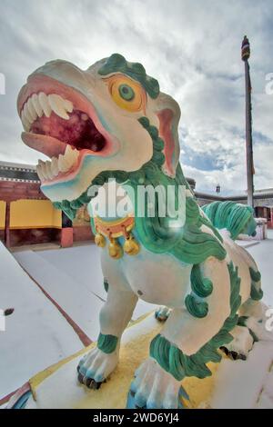 Buddhist Lion sculpture, Thiksey Monastery, Leh, Ladakh, Kashmir, India, Asia Stock Photo