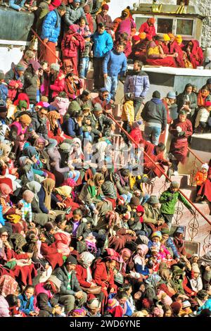 Crowd, Gustor Festival, Pethup Gompa, Spituk Buddhist Monastery, Leh, Ladakh, Kashmir, India, Asia Stock Photo