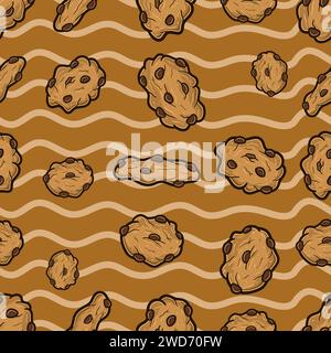 Cookies Seamless Pattern in Cartoon Style. Perfect For Background, Backdrop, Wallpaper and Cover Packaging. Vector Illustration. Stock Vector