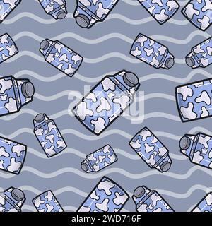 Milk Seamless Pattern in Cartoon Style. Perfect For Background, Backdrop, Wallpaper and Cover Packaging. Vector Illustration. Stock Vector