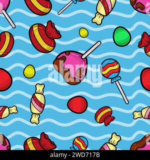 Candy Seamless Pattern in Cartoon Style. Perfect For Background, Backdrop, Wallpaper and Cover Packaging. Vector Illustration. Stock Vector