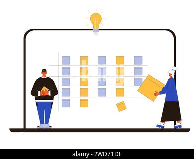 Teamwork. People working with stickers together.  Vector illustration. Stock Vector