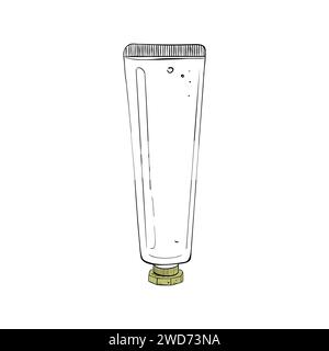 Bottle oil cream vector illustration. Glass plastic container black outline graphic drawing. Cosmetic ink line contour Stock Vector
