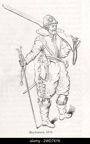 MUSKETEER, 1603.  - Image taken from 'The Popular History Of England: An Illustrated History Of Society And Government From The Earliest Period To Our OwnTimes By Charles KNIGHT - London. Bradbury and Evans. 1856-1862 Stock Photo