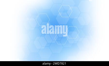 Layered white & transparent hexagons on white & light blue background. Technology, connection and data concept. Abstract&modern background, copy space Stock Photo