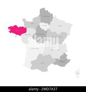 Brittany - map of administrative division, region, pink highlighted in map of France Stock Vector