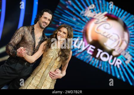 Utilita Arena, Birmingham, UK. Thursday, January 18, 2024.Tennis champion and presenter Annabel Croft dancing with tour partner Graziano Di Prima at the Launch of the  Strictly Come Dancing Live Tour 2024.The Live Tour opens in Birmingham on Friday 19th January for the first night of 30 shows across the UK. 19–21 JanuaryBirmingham Utilita Arena  (Friday 19 at 7.30pm, Saturday 20 at 2.30pm & 7.30pm, Sunday 21 at 1.30pm & 6.30pm)  Credit: Ian Tennant /Alamy Live News. Stock Photo