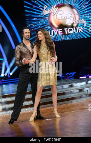 Utilita Arena, Birmingham, UK. Thursday, January 18, 2024.Tennis champion and presenter Annabel Croft dancing with tour partner Graziano Di Prima at the Launch of the  Strictly Come Dancing Live Tour 2024.The Live Tour opens in Birmingham on Friday 19th January for the first night of 30 shows across the UK. 19–21 JanuaryBirmingham Utilita Arena  (Friday 19 at 7.30pm, Saturday 20 at 2.30pm & 7.30pm, Sunday 21 at 1.30pm & 6.30pm)  Credit: Ian Tennant /Alamy Live News. Stock Photo