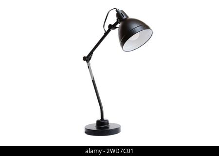 Black electric metal lamp isolated on a white background. Reading, modern desk lamp. Minimalistic interior decoration object Stock Photo