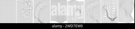 Distorted vertical grid banners set vector illustration Stock Vector