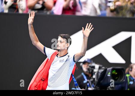 Mebourne, Australia. 18th Jan, 2024. Lorenzo Sonego during the Australian Open AO 2024 Grand Slam tennis tournament on January 18, 2024 at Melbourne Park in Australia. Photo by Victor Joly/ABACAPRESS.COM Credit: Abaca Press/Alamy Live News Stock Photo