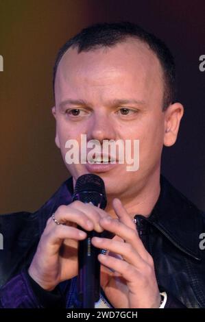 Milan Italy 2007-03-08: Gigi D’Alessio,Italian singer, live concert during the musical television show “Cd Live” Stock Photo