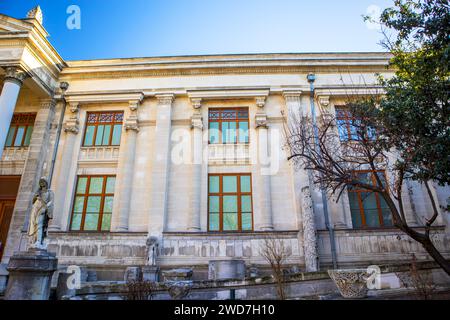 The Istanbul Archeology Museum main building facades and garden, Istanbul Turkey. Stock Photo