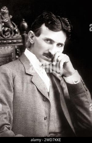 Black and white portrait of Nikola Tesla (1856-1943) at age 40 copy Stock Photo