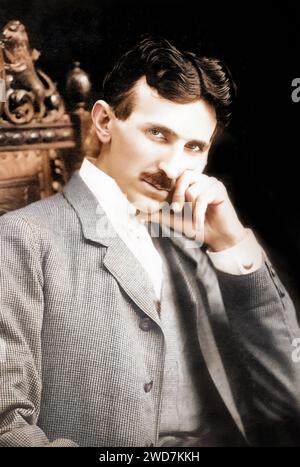 Colorized portrait of Nikola Tesla (1856-1943) at age 40 Stock Photo