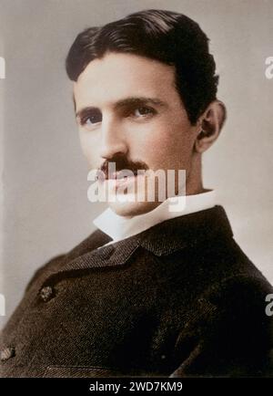 Portrait of Nikola Tesla by Sarony, c 1895 - colorized Stock Photo