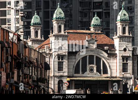 Exquisite exterior view of Wuhan's Old Hankou Railway Station, showcasing its timeless architectural charm Stock Photo