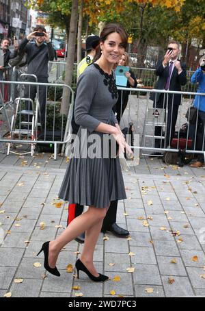 Catherine, Duchess of Cambridge seen arriving at the Islington Town Hall to meet children and mentors from Chance UK's Early Intervention Programme in London. Stock Photo