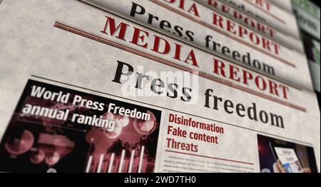 Press freedom and free journalism vintage news and newspaper printing. Abstract concept retro headlines 3d illustration. Stock Photo