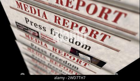 Press freedom and free journalism vintage news and newspaper printing. Abstract concept retro headlines 3d illustration. Stock Photo