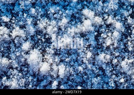 Winter Ground Frost Background Texture, Crystal Frozen ice Covered Ground Stock Photo
