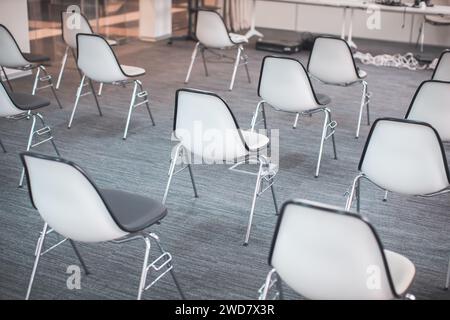 detail of empty conference room with gray seats Stock Photo