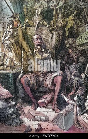 Illustration von Gustave Dore (1832-1883) für Don Quijote inmitten seiner Bücher in seiner Bibliothek aus Don Quijote von Miguel de Cervantes Saavedra, Historisch, digital restaurierte Reproduktion von einer Vorlage aus dem 19. Jahrhundert, Record date not stated Stock Photo