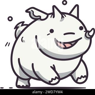 Vector illustration of cute white rhinoceros cartoon character running and smiling Stock Vector