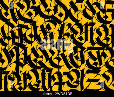 Pattern of Latin letters. Vector. English alphabet. Medieval european style ornament. European alphabet 9-16 century. Ramano-Germanic letters. Beautif Stock Vector