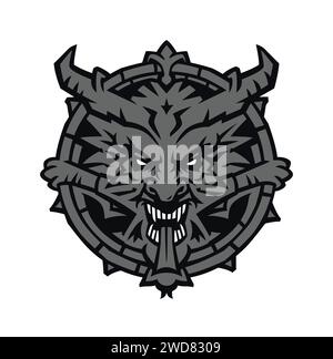 Demon skull with horns. Vector. Silhouette of a toothy devil with horns. Hero mascot for comics or sports game. Picture for T-shirt design. Gothic mod Stock Vector