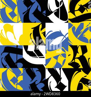 Pattern, ornament in the Gothic style. Vector. Colored letter symbols in squares. Calligraphy and lettering. Medieval Latin letters. Modern calligraph Stock Vector