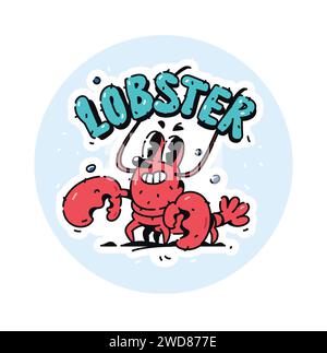 Illustration of a cute red lobster. Vector. Crustacean cartoon children's character. Hero mascot for comics or company. Picture for T-shirt design. Re Stock Vector
