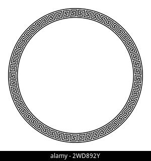 Circle frame with seamless meander pattern. Decorative border with Greek key or also Greek fret motif, constructed from continuous lines. Stock Photo