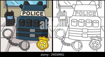 Police Officer Equipment Coloring Illustration Stock Vector