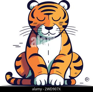 Cute tiger. Vector illustration. Isolated on white background. Stock Vector