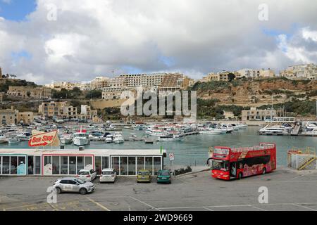 View of Mgarr harbour in Gozo from the ferry terminal Stock Photo