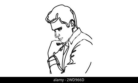 Continuous line drawings of man feeling sad, tired and worried about ...