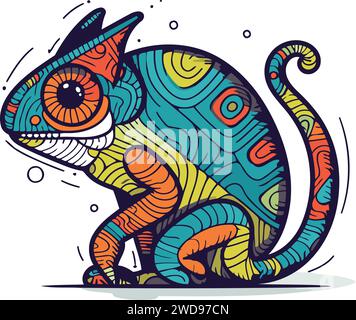 Cute hand drawn chameleon. Colorful vector illustration Stock Vector ...