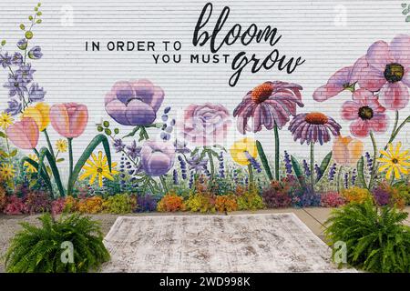Colorful floral mural on building wall Stock Photo