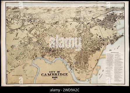 1877 Map of Cambridge, Massachusetts, by the Franklin View Company, Stock Photo