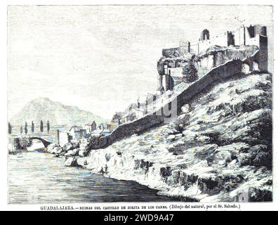 1877-06-30, La Ilustración Española y Americana, Guadalajara, Ruinas del castillo de Zorita de los Canes. Stock Photo