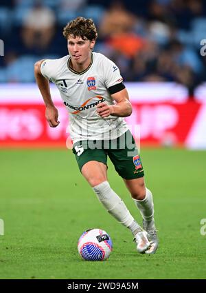 Sydney, Australia. 19th Jan, 2024. Lucas Mauragis of the Newcastle Jets team is seen in action during the Men's A-League 2023/24 season round 13 match between Sydney FC and Newcastle Jets held at the Allianz Stadium in Sydney, New South Wales ( NSW). Finals score; Sydney FC 4:0 Newcastle Jets. Credit: SOPA Images Limited/Alamy Live News Stock Photo