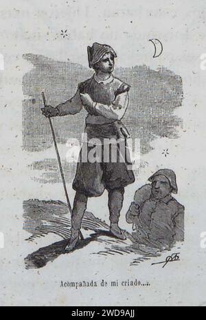 1879, El ingenioso hidalgo D. Quijote de la Mancha, Acompañada de mi criado, Mestres. Stock Photo