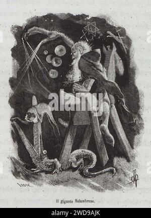 1879, El ingenioso hidalgo D. Quijote de la Mancha, El gigante Malambruno, Mestres. Stock Photo