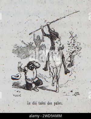 1879, El ingenioso hidalgo D. Quijote de la Mancha, Le dió tales dos palos, Mestres. Stock Photo