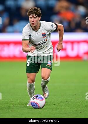 Sydney, Australia. 19th Jan, 2024. Lucas Mauragis of the Newcastle Jets team is seen in action during the Men's A-League 2023/24 season round 13 match between Sydney FC and Newcastle Jets held at the Allianz Stadium in Sydney, New South Wales ( NSW). Finals score; Sydney FC 4:0 Newcastle Jets. (Photo by Luis Veniegra/SOPA Images/Sipa USA) Credit: Sipa USA/Alamy Live News Stock Photo