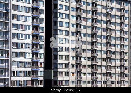 Apartment buildings on the Meuse river, Quai de la Goffe, Liège, Wallonia, Belgium, Europe Stock Photo