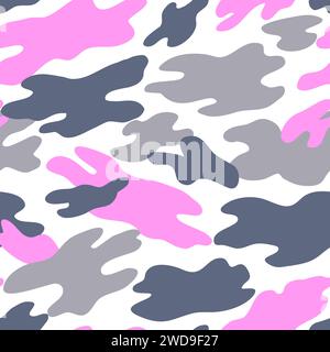 Camouflage military pattern with pink elements. Vector seamless pattern for clothing design. Stock Vector