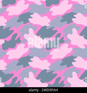 Camouflage military pattern with pink elements. Vector seamless pattern for clothing design. Stock Vector